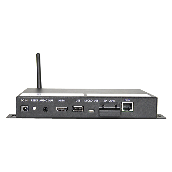 Smart Signage Box Enterprise mit Anschlussleiste und Antenne