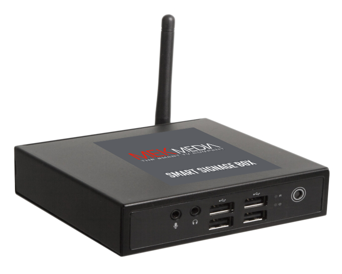 Smart Signage Box mit Antenne, vorne vier USB-Anschlüsse