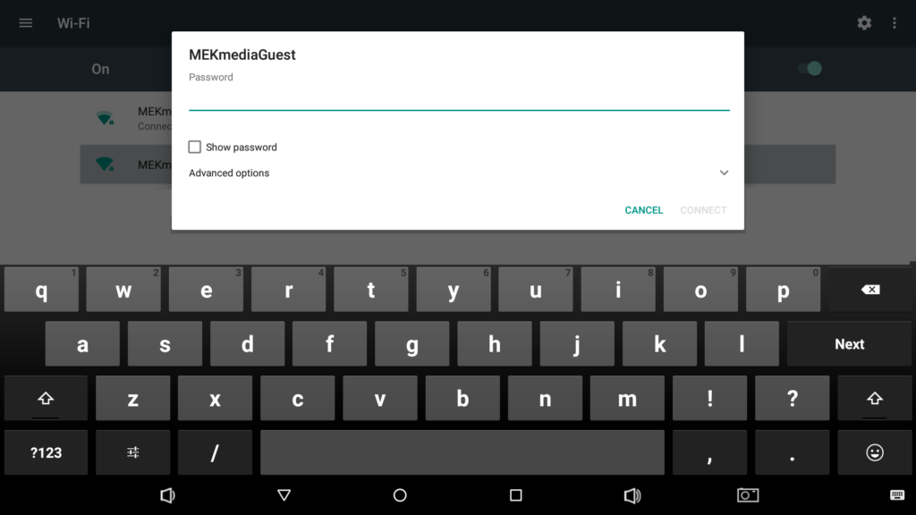 Eingabe des WLAN-Passworts mit dem Button CONNECT