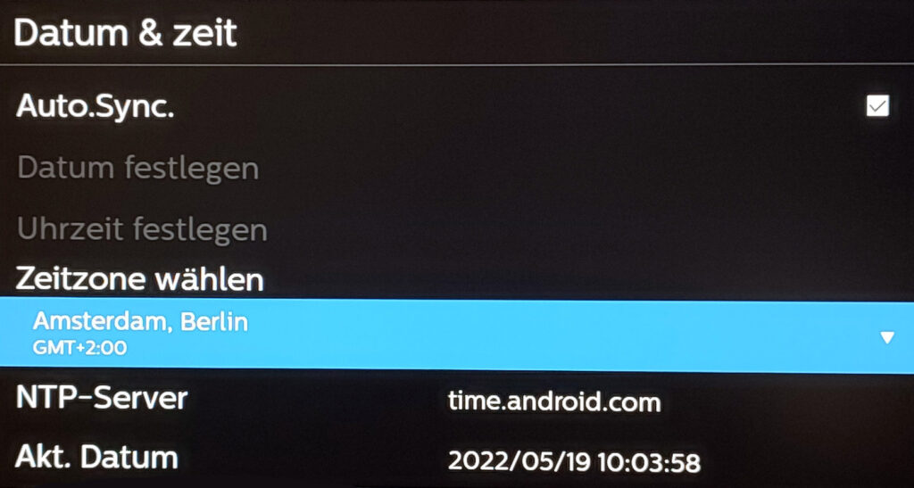 Einstellung Datum und Zeit am Philips-Display